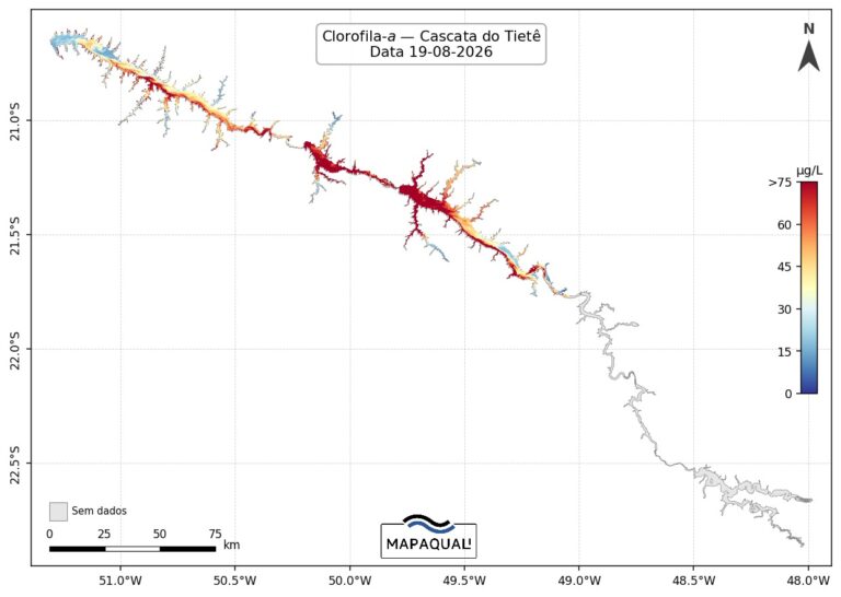 Mapas de clorofila-a e ficocianina da Cascata do Tietê estão abertos no STAC e no GeoServer do INPE
